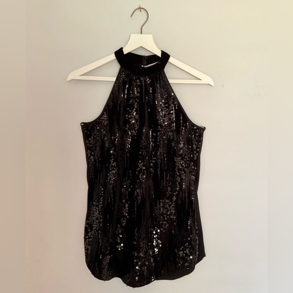 Bisou Bisou Black Sequin Halter Blouse